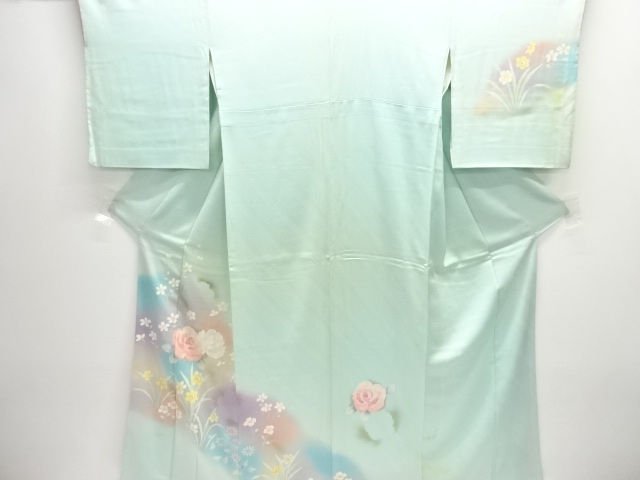 アンティーク　薔薇に水仙模様着物